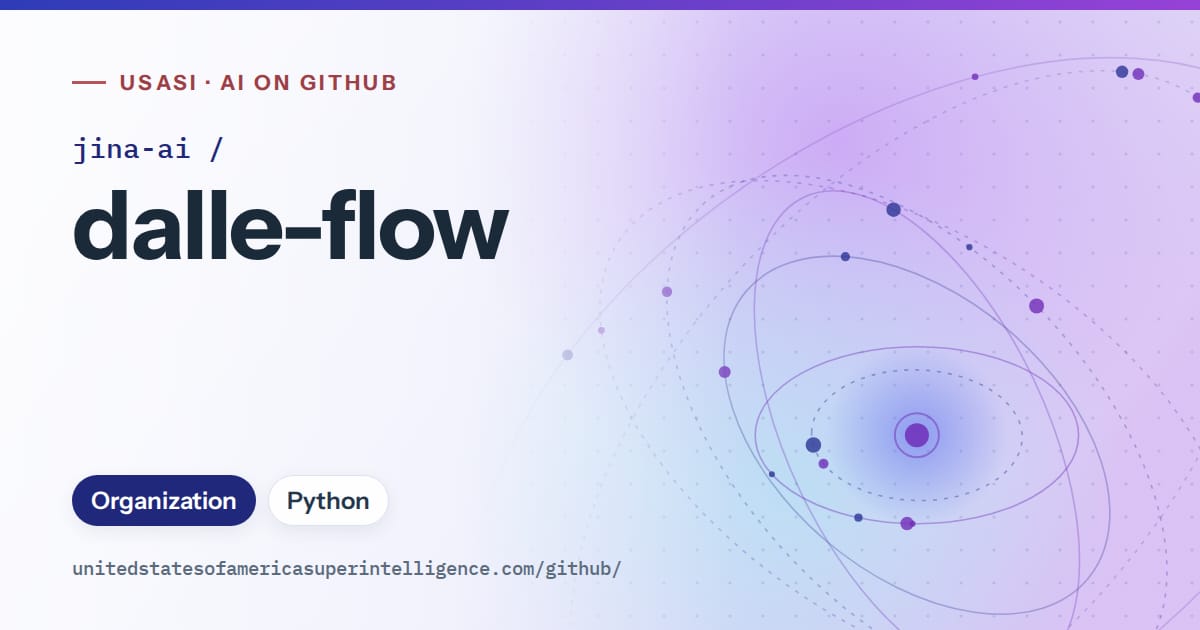 Generated blue orbit artwork for jina-ai/dalle-flow, labeled USASI · AI on GitHub, with Organization · Python.