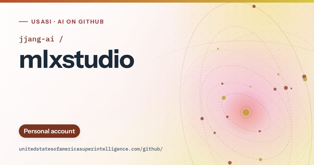 Generated red orbit artwork for jjang-ai/mlxstudio, labeled USASI · AI on GitHub, with Personal account.