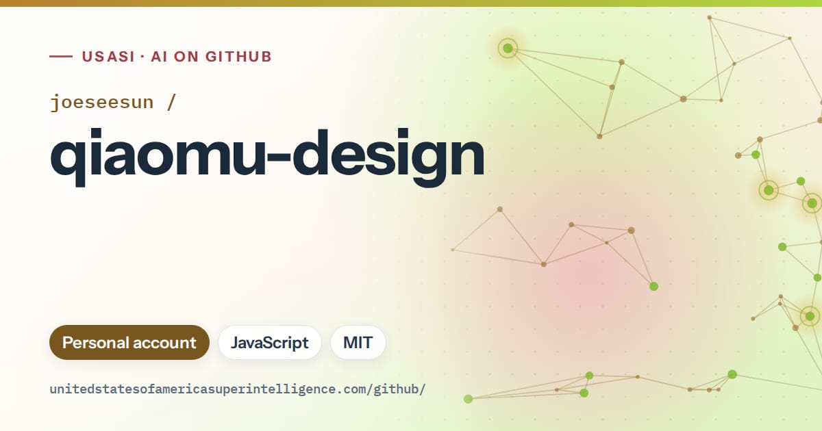 Generated orange constellation network artwork for joeseesun/qiaomu-design, labeled USASI · AI on GitHub, with Personal account · JavaScript · MIT.