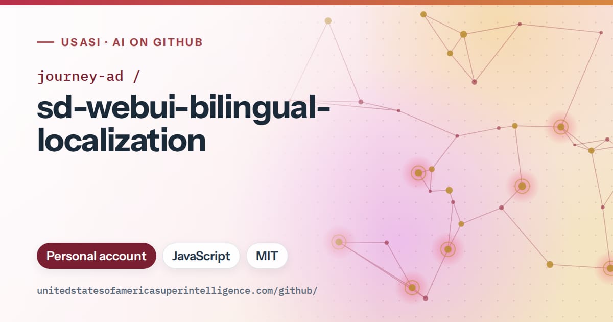 Generated red constellation network artwork for journey-ad/sd-webui-bilingual-localization, labeled USASI · AI on GitHub, with Personal account · JavaScript · MIT.