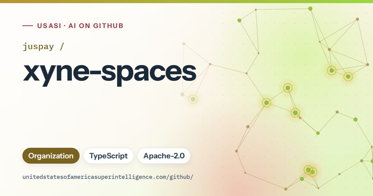 Generated orange constellation network artwork for juspay/xyne-spaces, labeled USASI · AI on GitHub, with Organization · TypeScript · Apache-2.0.
