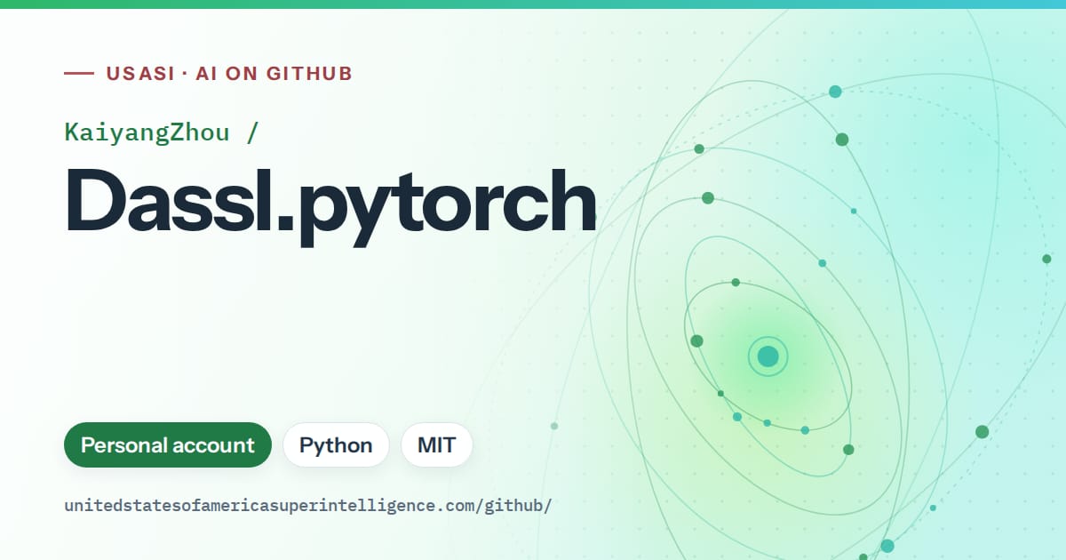 Generated green orbit artwork for KaiyangZhou/Dassl.pytorch, labeled USASI · AI on GitHub, with Personal account · Python · MIT.