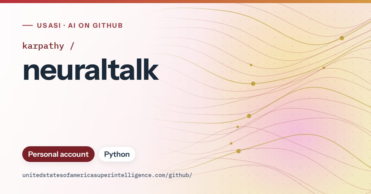 Generated red flowing-wave artwork for karpathy/neuraltalk, labeled USASI · AI on GitHub, with Personal account · Python.