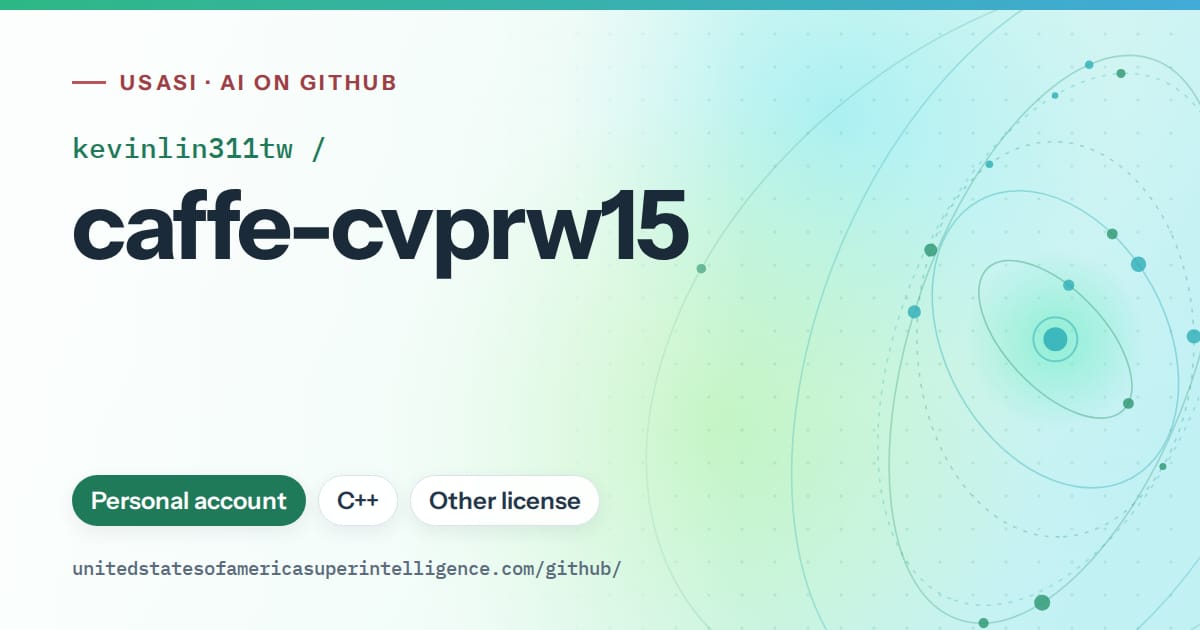 Generated teal orbit artwork for kevinlin311tw/caffe-cvprw15, labeled USASI · AI on GitHub, with Personal account · C++ · Other license.