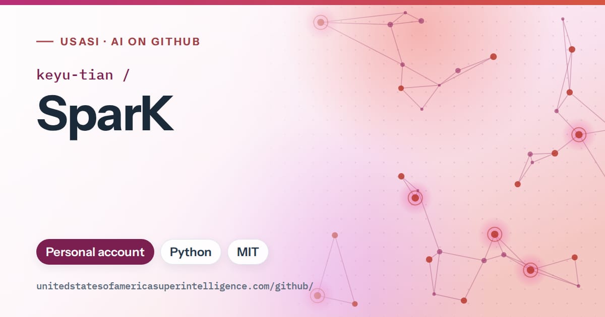 Generated pink constellation network artwork for keyu-tian/SparK, labeled USASI · AI on GitHub, with Personal account · Python · MIT.