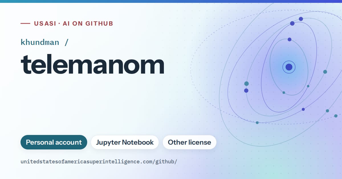 Generated sky blue orbit artwork for khundman/telemanom, labeled USASI · AI on GitHub, with Personal account · Jupyter Notebook · Other license.
