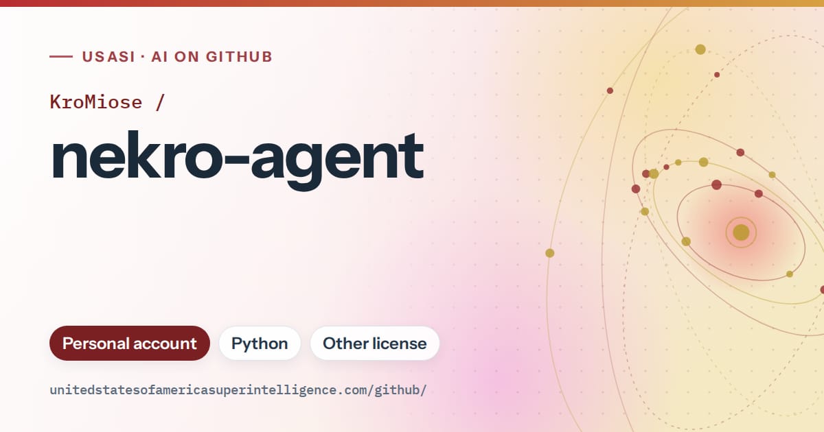 Generated red orbit artwork for KroMiose/nekro-agent, labeled USASI · AI on GitHub, with Personal account · Python · Other license.