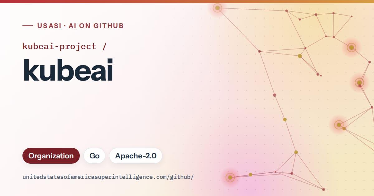 Generated red constellation network artwork for kubeai-project/kubeai, labeled USASI · AI on GitHub, with Organization · Go · Apache-2.0.