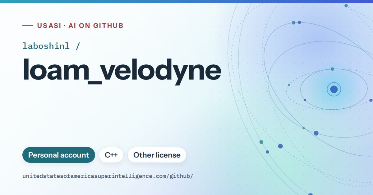 Generated sky blue orbit artwork for laboshinl/loam_velodyne, labeled USASI · AI on GitHub, with Personal account · C++ · Other license.