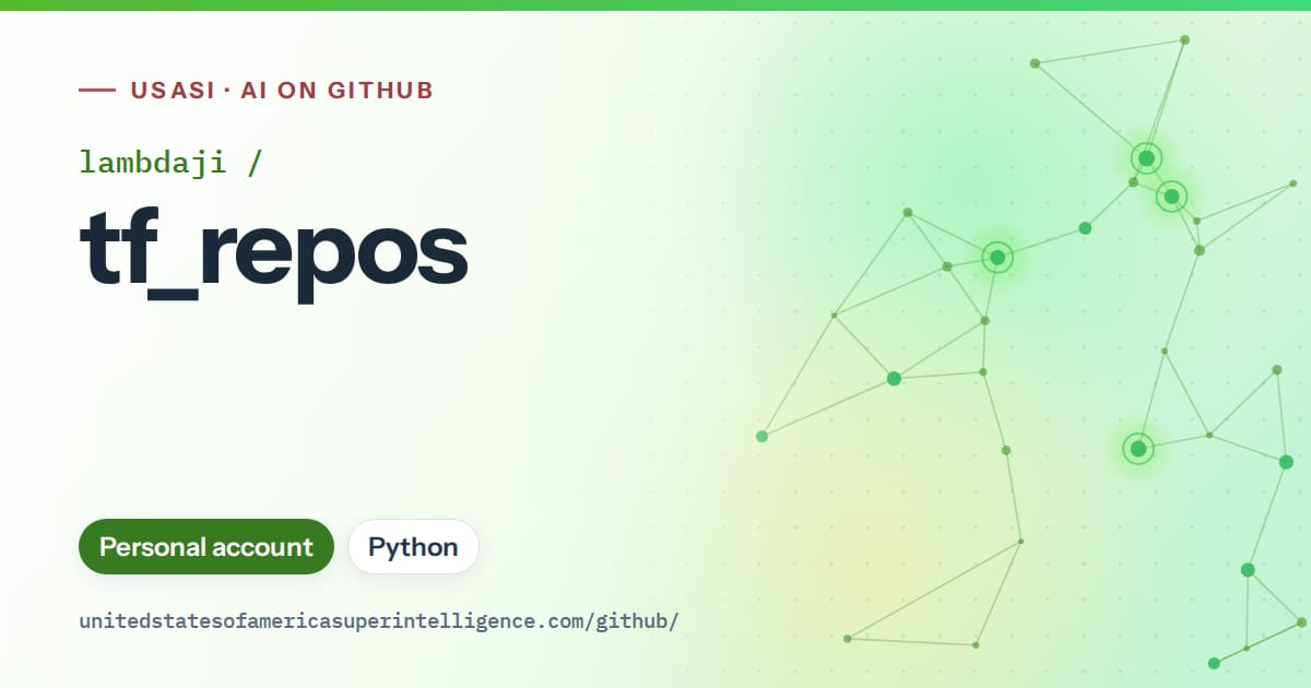 Generated green constellation network artwork for lambdaji/tf_repos, labeled USASI · AI on GitHub, with Personal account · Python.