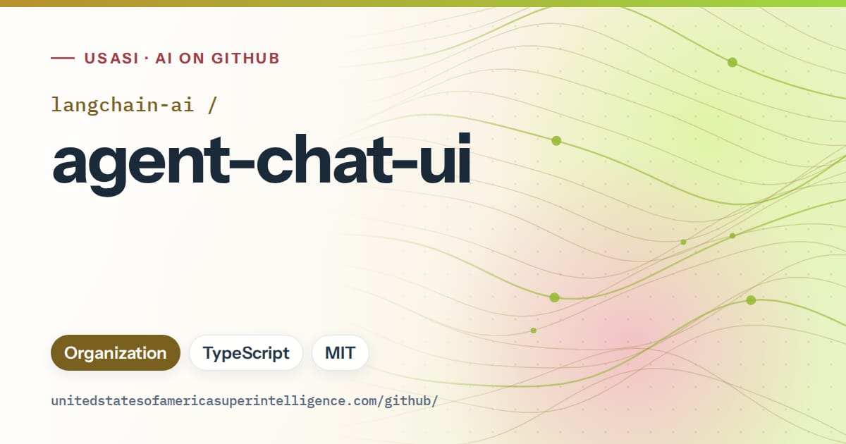 Generated orange flowing-wave artwork for langchain-ai/agent-chat-ui, labeled USASI · AI on GitHub, with Organization · TypeScript · MIT.
