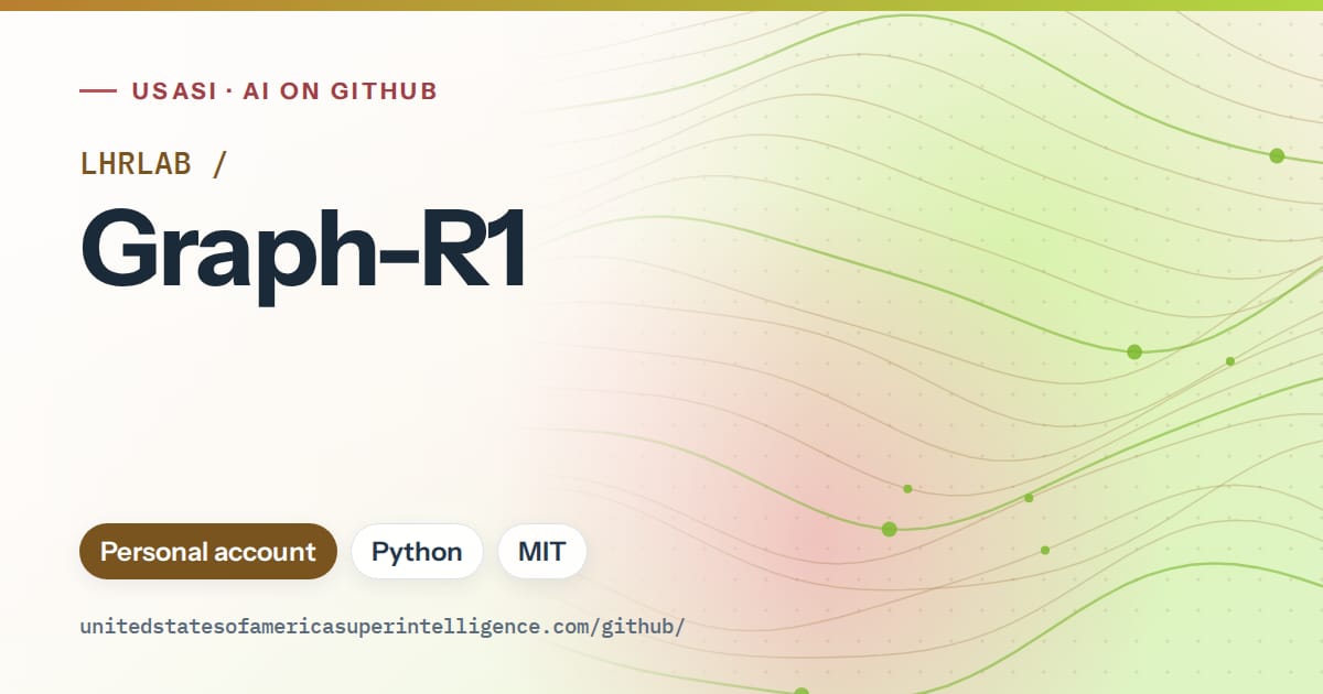Generated orange flowing-wave artwork for LHRLAB/Graph-R1, labeled USASI · AI on GitHub, with Personal account · Python · MIT.