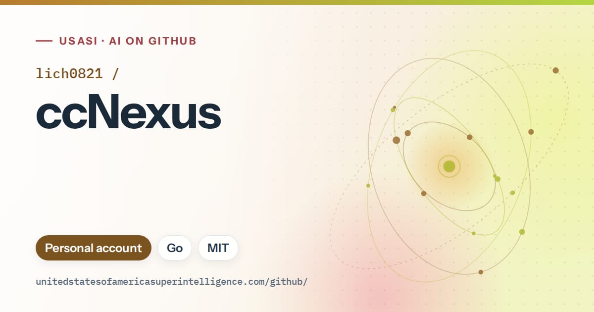 Generated orange orbit artwork for lich0821/ccNexus, labeled USASI · AI on GitHub, with Personal account · Go · MIT.