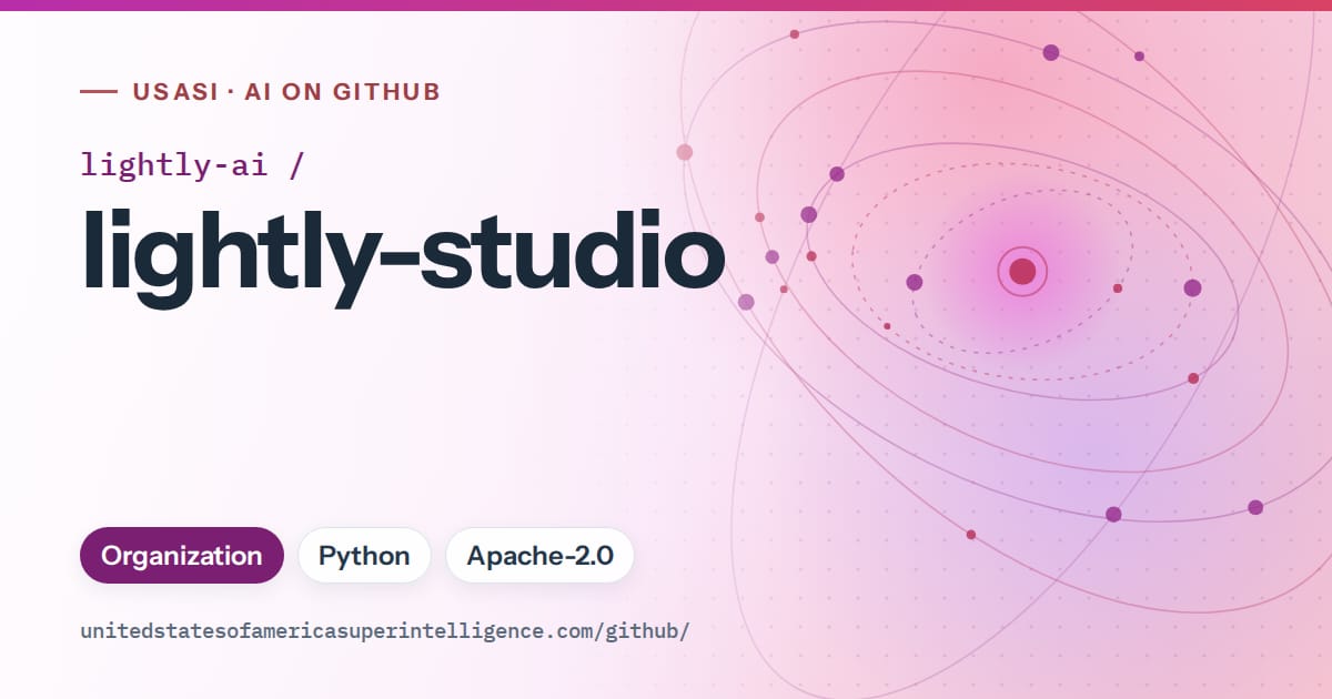 Generated purple orbit artwork for lightly-ai/lightly-studio, labeled USASI · AI on GitHub, with Organization · Python · Apache-2.0.