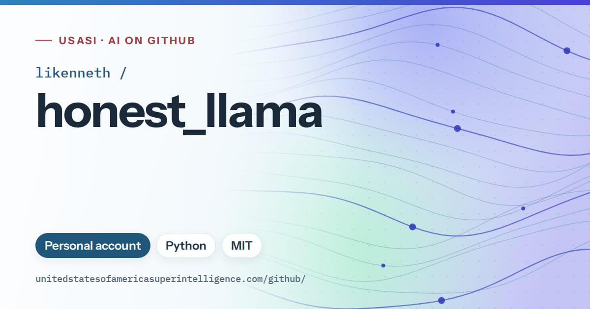 Generated sky blue flowing-wave artwork for likenneth/honest_llama, labeled USASI · AI on GitHub, with Personal account · Python · MIT.