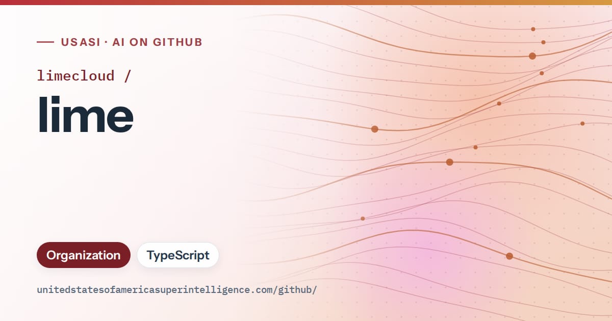 Generated red flowing-wave artwork for limecloud/lime, labeled USASI · AI on GitHub, with Organization · TypeScript.