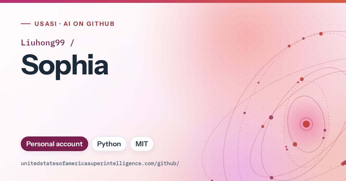 Generated pink orbit artwork for Liuhong99/Sophia, labeled USASI · AI on GitHub, with Personal account · Python · MIT.