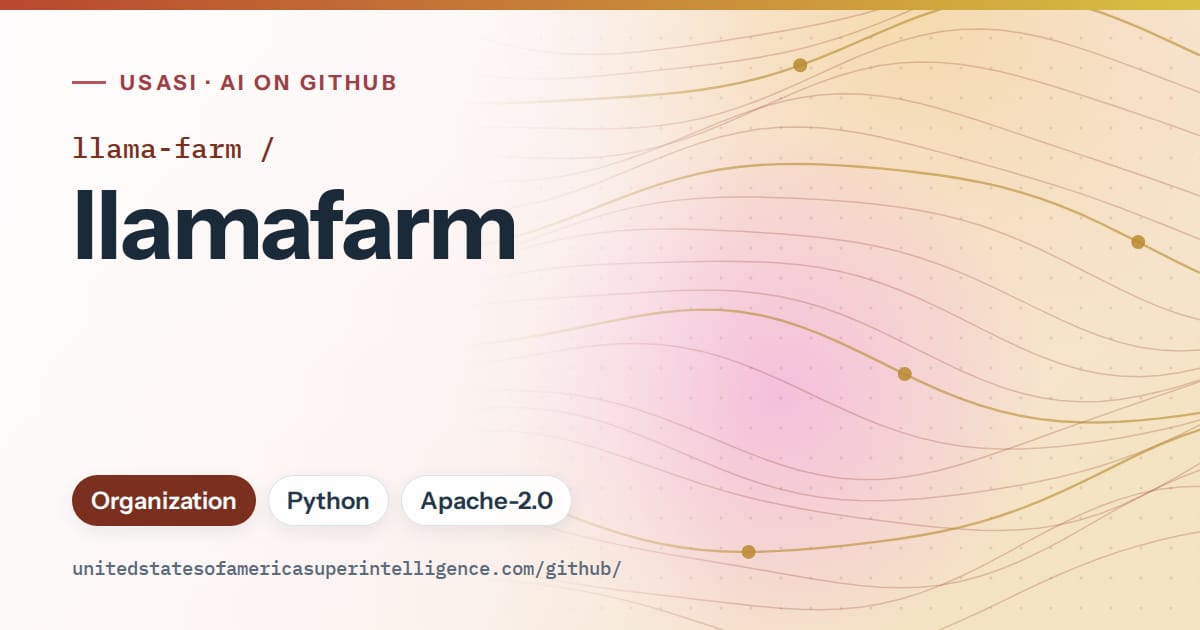 Generated red flowing-wave artwork for llama-farm/llamafarm, labeled USASI · AI on GitHub, with Organization · Python · Apache-2.0.