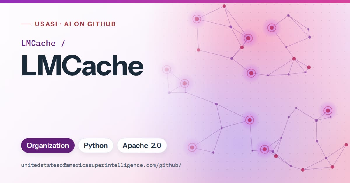 Generated violet constellation network artwork for LMCache/LMCache, labeled USASI · AI on GitHub, with Organization · Python · Apache-2.0.