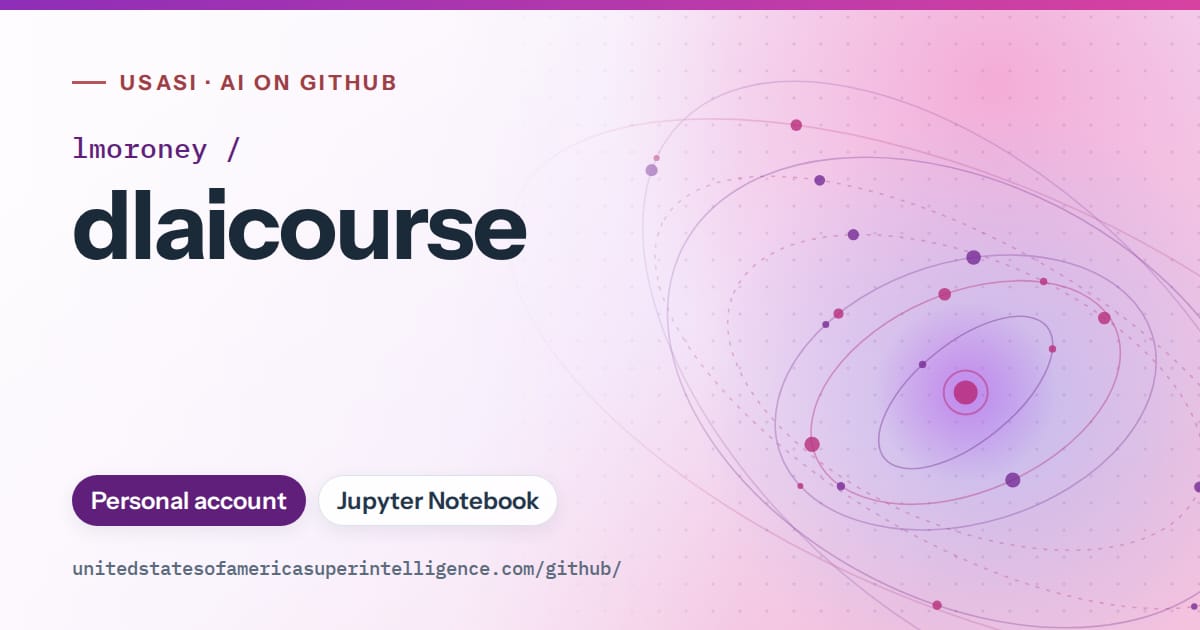 Generated violet orbit artwork for lmoroney/dlaicourse, labeled USASI · AI on GitHub, with Personal account · Jupyter Notebook.