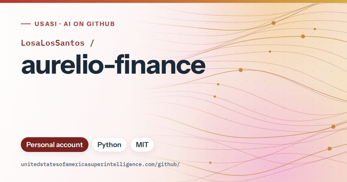 Generated red flowing-wave artwork for LosaLosSantos/aurelio-finance, labeled USASI · AI on GitHub, with Personal account · Python · MIT.
