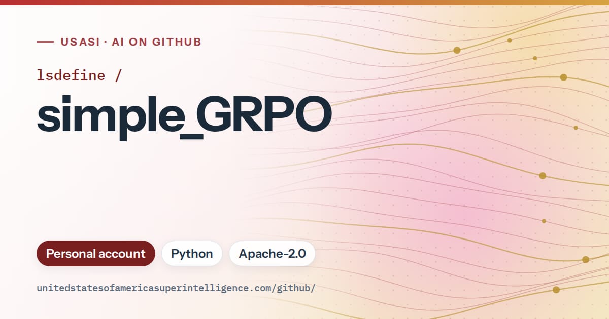 Generated red flowing-wave artwork for lsdefine/simple_GRPO, labeled USASI · AI on GitHub, with Personal account · Python · Apache-2.0.