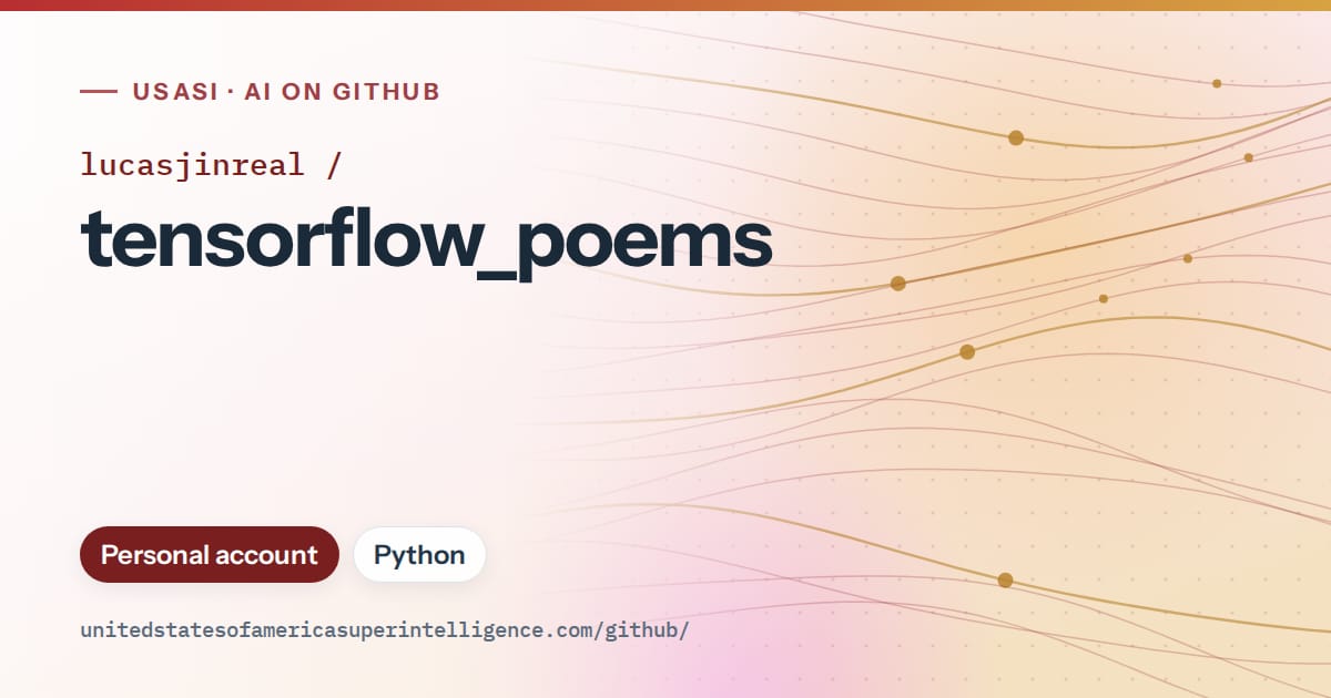 Generated red flowing-wave artwork for lucasjinreal/tensorflow_poems, labeled USASI · AI on GitHub, with Personal account · Python.