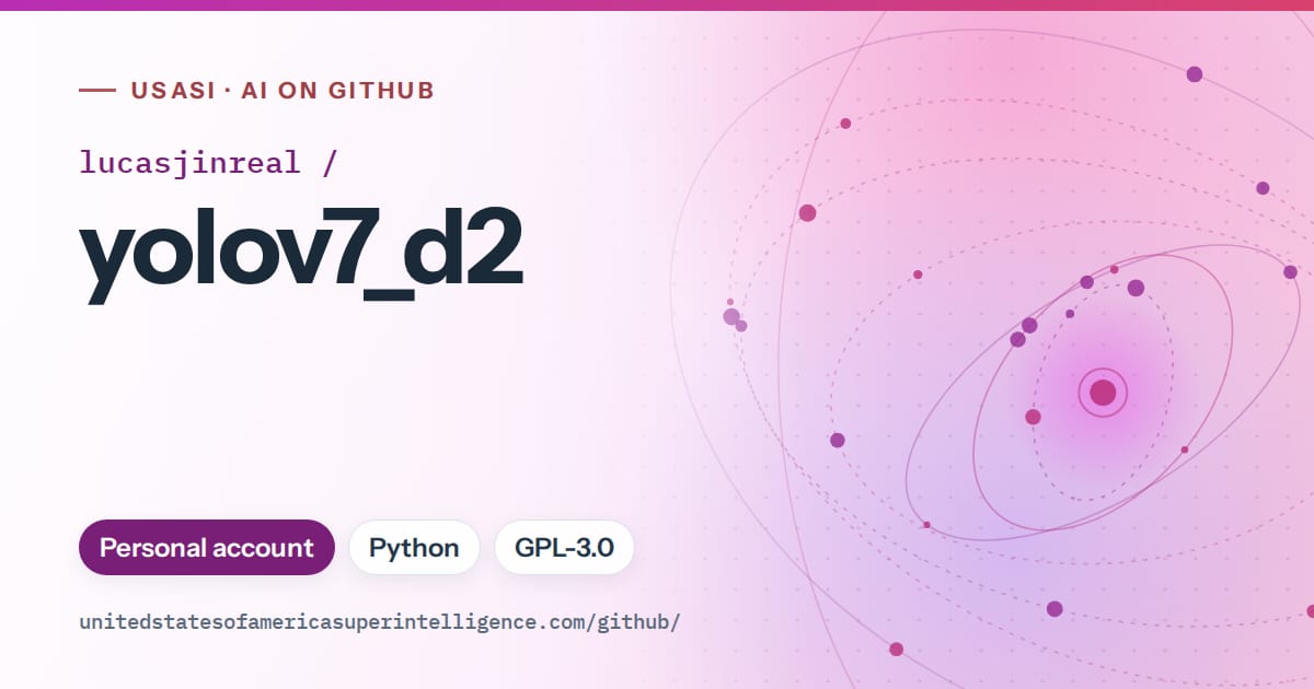 Generated purple orbit artwork for lucasjinreal/yolov7_d2, labeled USASI · AI on GitHub, with Personal account · Python · GPL-3.0.