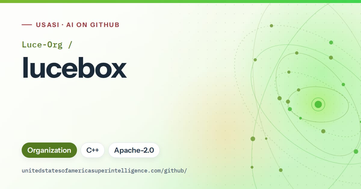 Generated green orbit artwork for Luce-Org/lucebox, labeled USASI · AI on GitHub, with Organization · C++ · Apache-2.0.