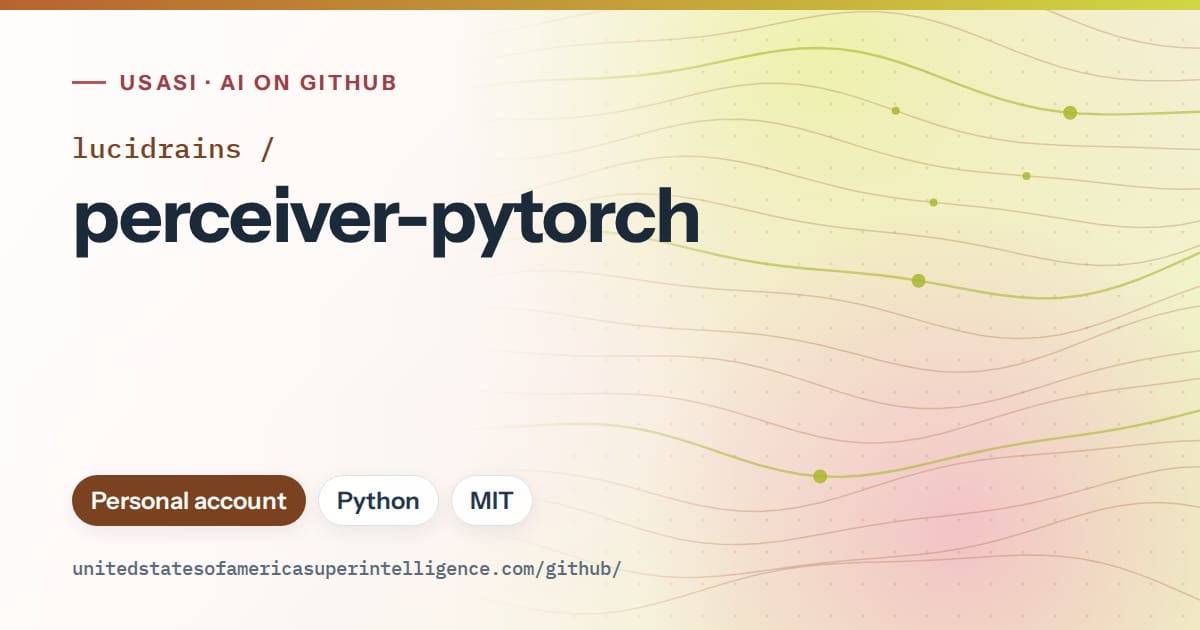 Generated orange flowing-wave artwork for lucidrains/perceiver-pytorch, labeled USASI · AI on GitHub, with Personal account · Python · MIT.