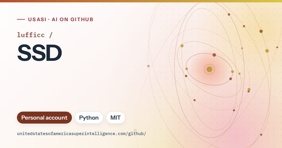 Generated red orbit artwork for lufficc/SSD, labeled USASI · AI on GitHub, with Personal account · Python · MIT.