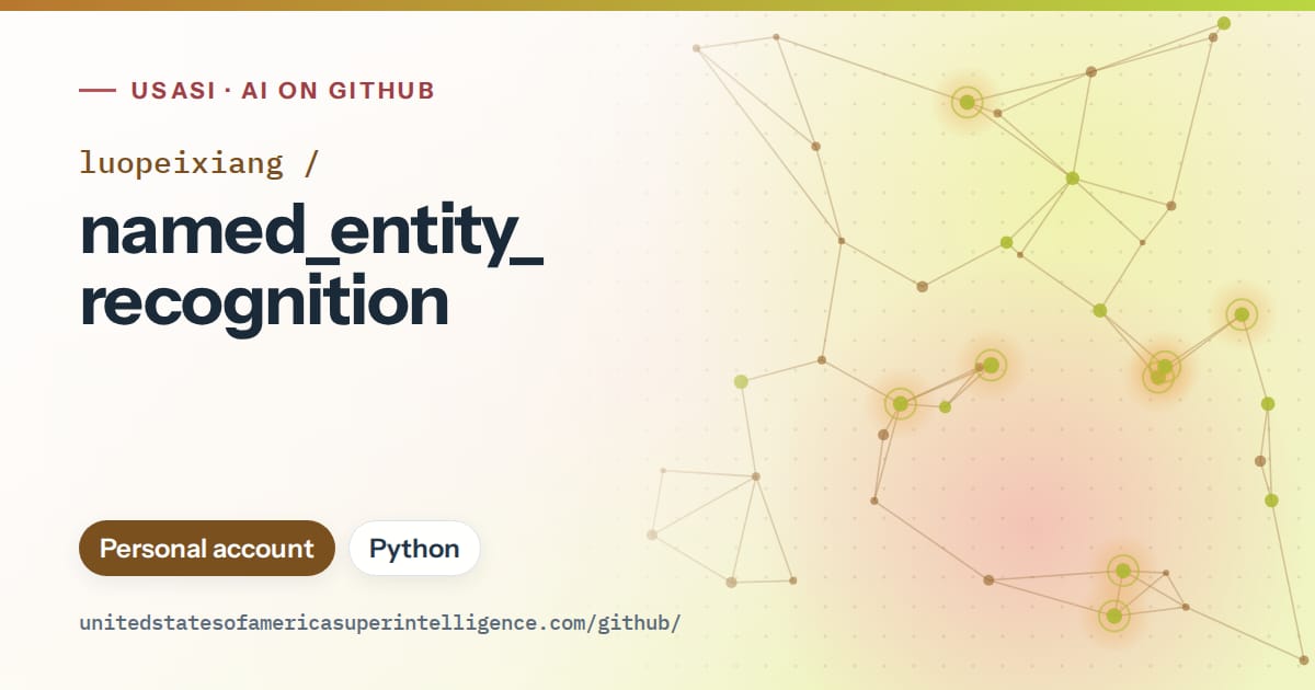 Generated orange constellation network artwork for luopeixiang/named_entity_recognition, labeled USASI · AI on GitHub, with Personal account · Python.