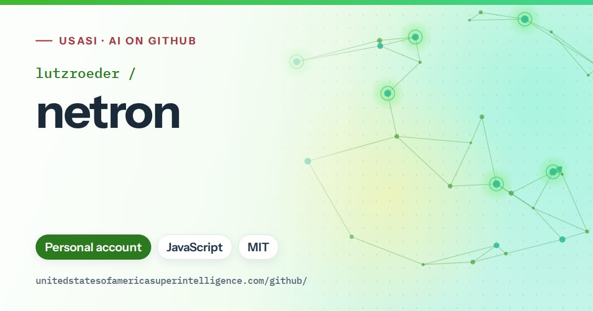 Generated green constellation network artwork for lutzroeder/netron, labeled USASI · AI on GitHub, with Personal account · JavaScript · MIT.