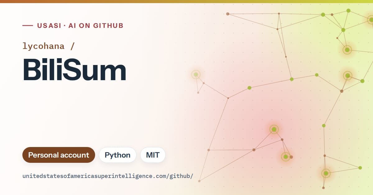 Generated orange constellation network artwork for lycohana/BiliSum, labeled USASI · AI on GitHub, with Personal account · Python · MIT.