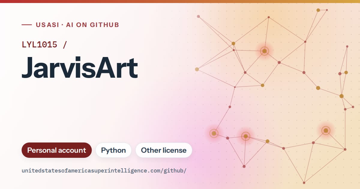 Generated red constellation network artwork for LYL1015/JarvisArt, labeled USASI · AI on GitHub, with Personal account · Python · Other license.