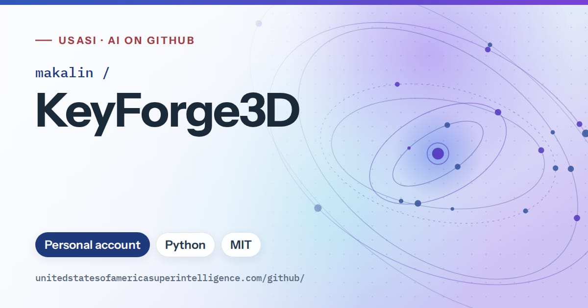 Generated blue orbit artwork for makalin/KeyForge3D, labeled USASI · AI on GitHub, with Personal account · Python · MIT.