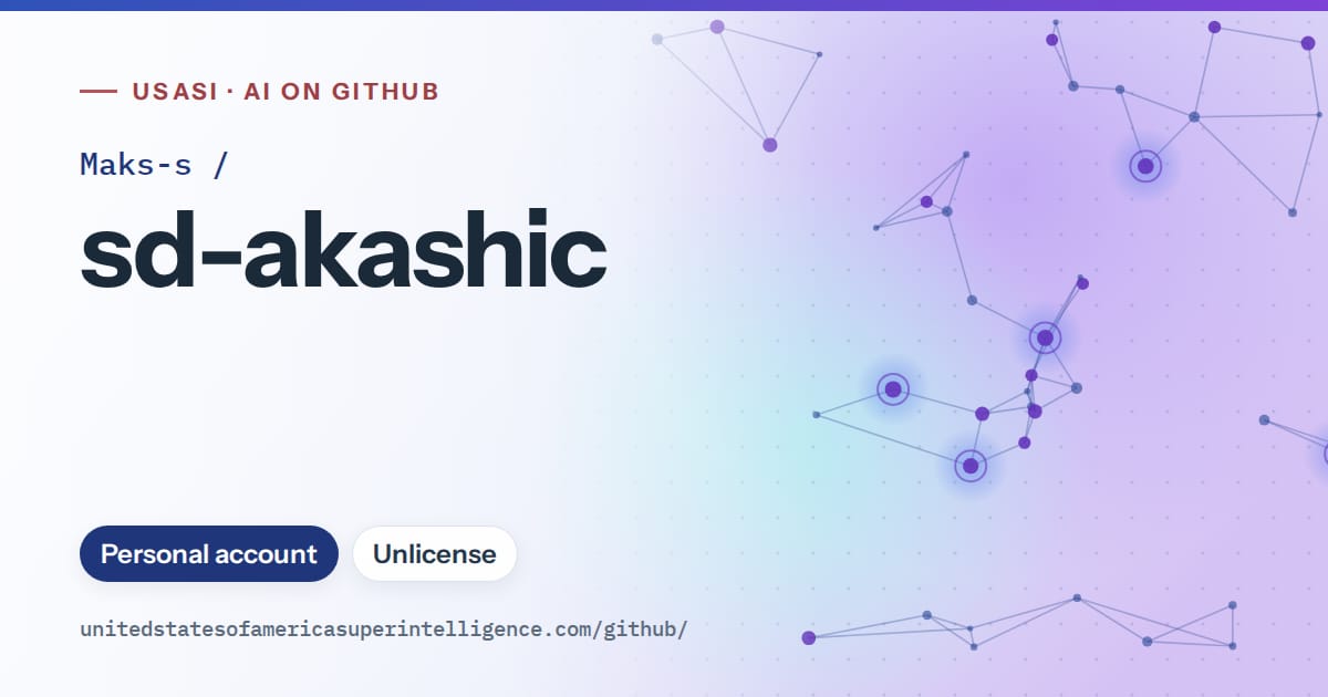 Generated blue constellation network artwork for Maks-s/sd-akashic, labeled USASI · AI on GitHub, with Personal account · Unlicense.