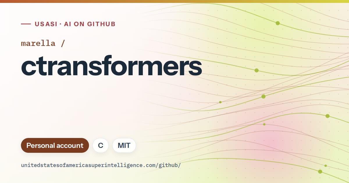 Generated orange flowing-wave artwork for marella/ctransformers, labeled USASI · AI on GitHub, with Personal account · C · MIT.