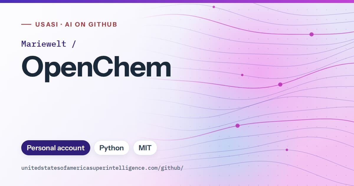 Generated violet flowing-wave artwork for Mariewelt/OpenChem, labeled USASI · AI on GitHub, with Personal account · Python · MIT.