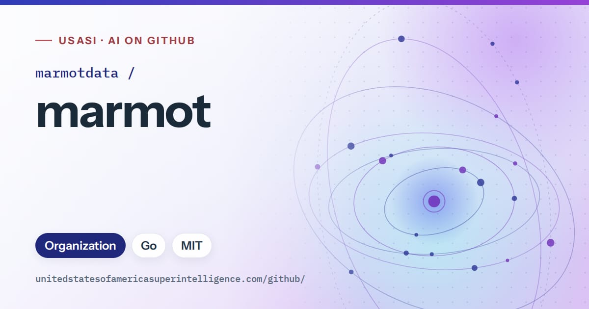 Generated blue orbit artwork for marmotdata/marmot, labeled USASI · AI on GitHub, with Organization · Go · MIT.