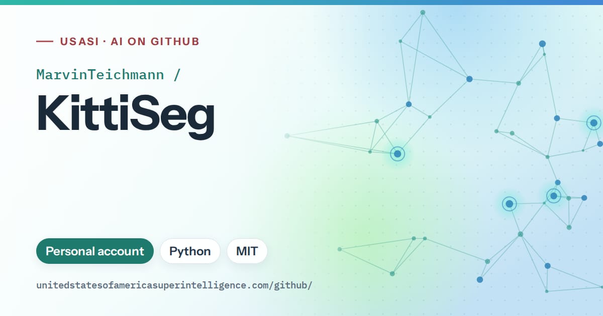 Generated teal constellation network artwork for MarvinTeichmann/KittiSeg, labeled USASI · AI on GitHub, with Personal account · Python · MIT.