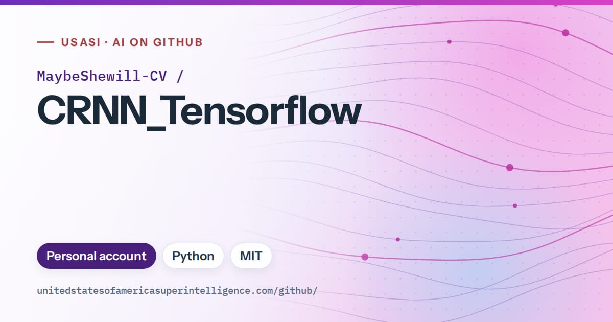 Generated violet flowing-wave artwork for MaybeShewill-CV/CRNN_Tensorflow, labeled USASI · AI on GitHub, with Personal account · Python · MIT.