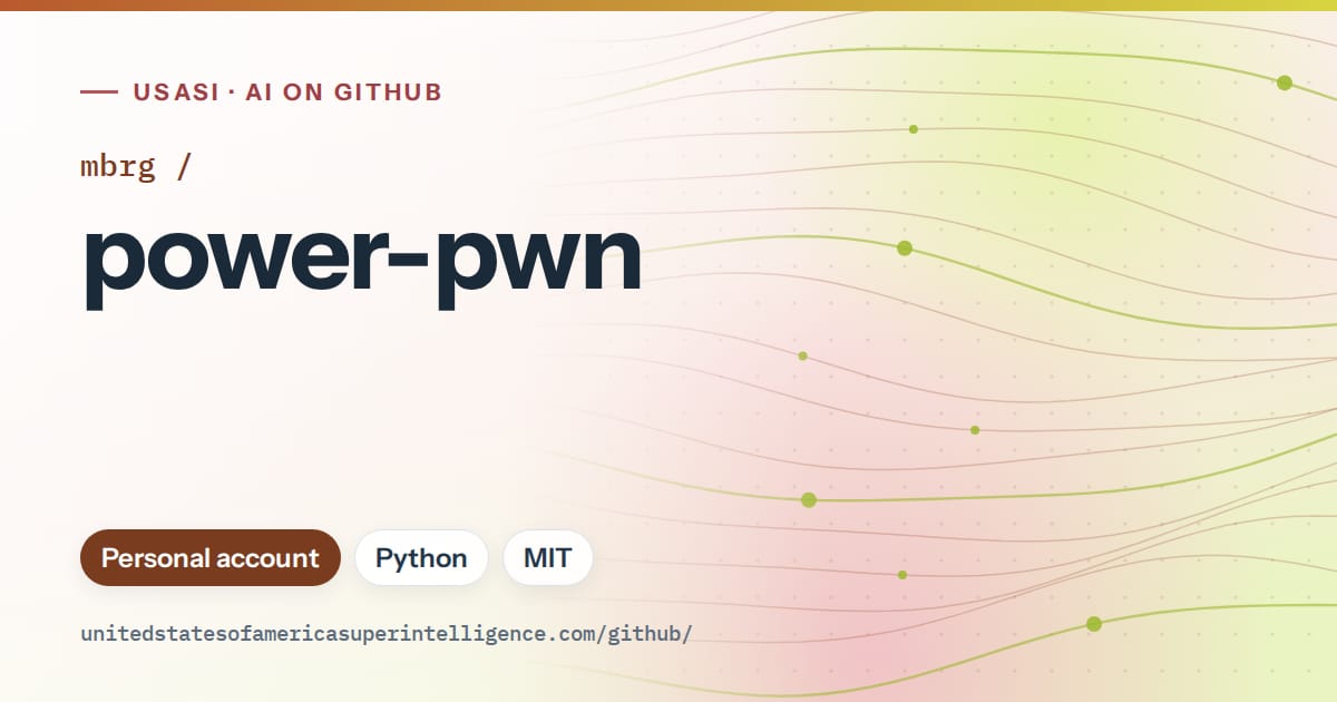 Generated orange flowing-wave artwork for mbrg/power-pwn, labeled USASI · AI on GitHub, with Personal account · Python · MIT.