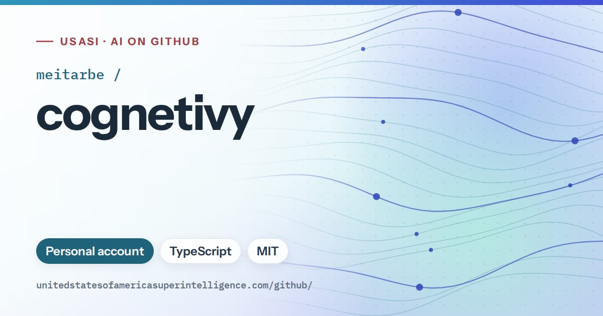 Generated sky blue flowing-wave artwork for meitarbe/cognetivy, labeled USASI · AI on GitHub, with Personal account · TypeScript · MIT.