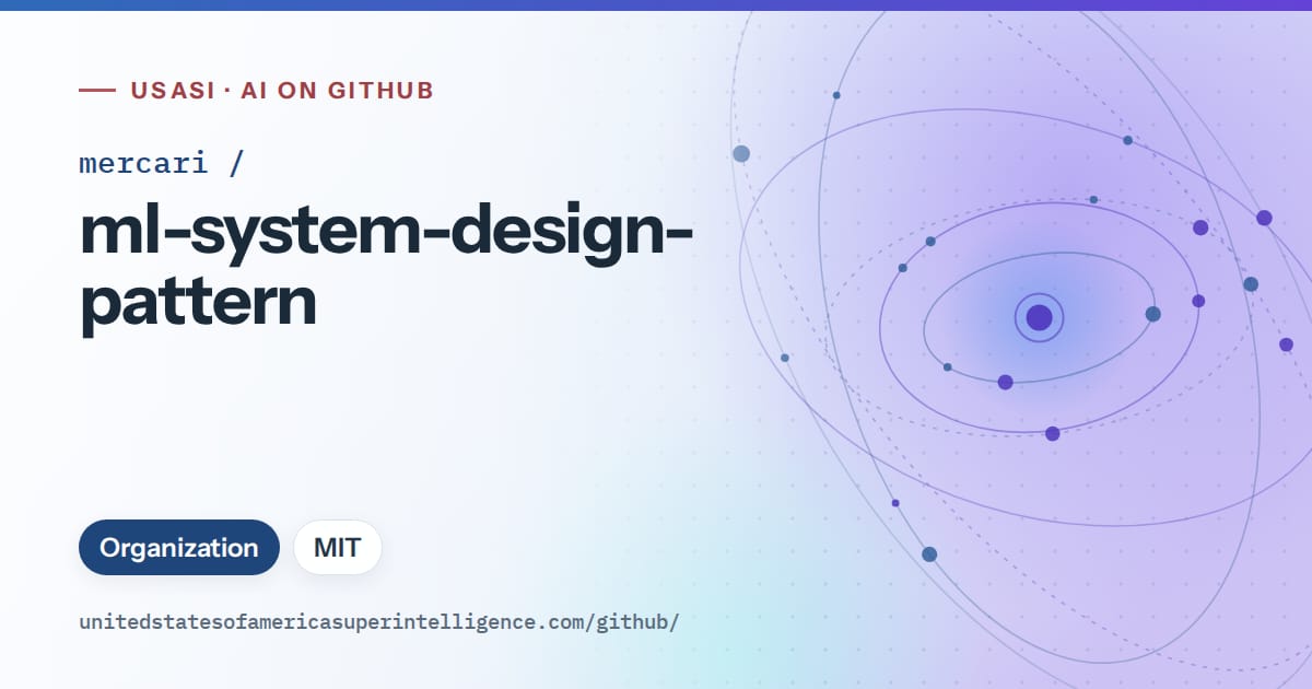 Generated sky blue orbit artwork for mercari/ml-system-design-pattern, labeled USASI · AI on GitHub, with Organization · MIT.
