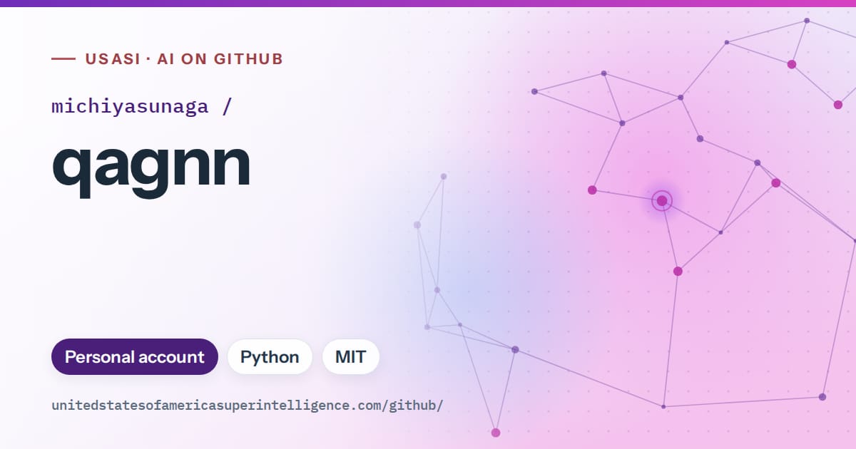 Generated violet constellation network artwork for michiyasunaga/qagnn, labeled USASI · AI on GitHub, with Personal account · Python · MIT.