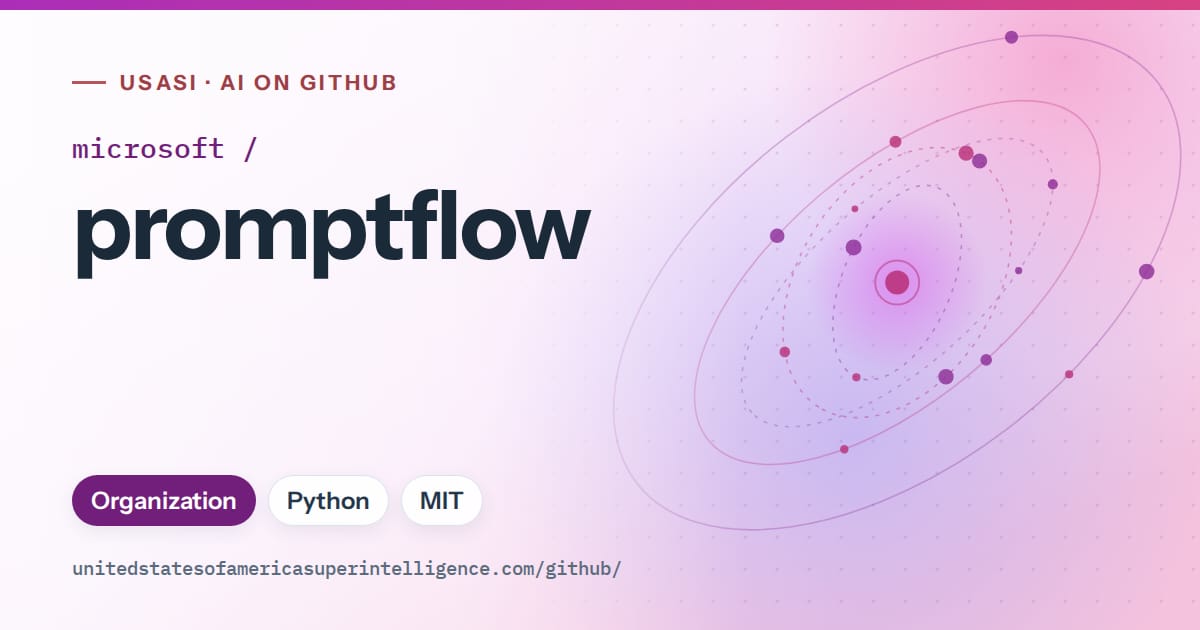 Generated purple orbit artwork for microsoft/promptflow, labeled USASI · AI on GitHub, with Organization · Python · MIT.