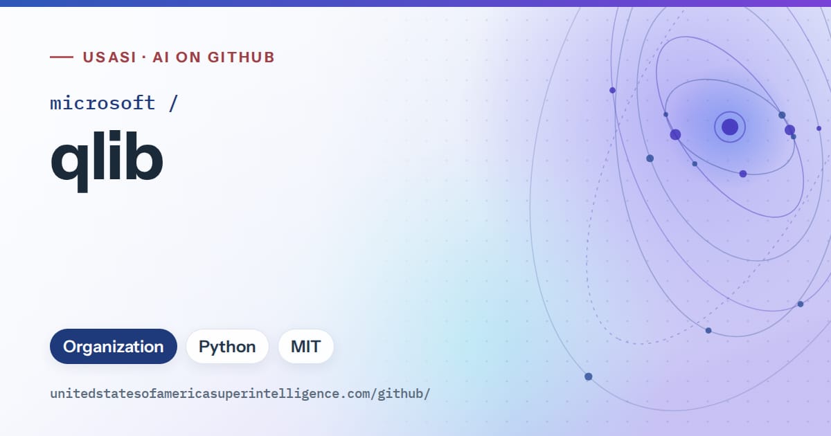 Generated blue orbit artwork for microsoft/qlib, labeled USASI · AI on GitHub, with Organization · Python · MIT.