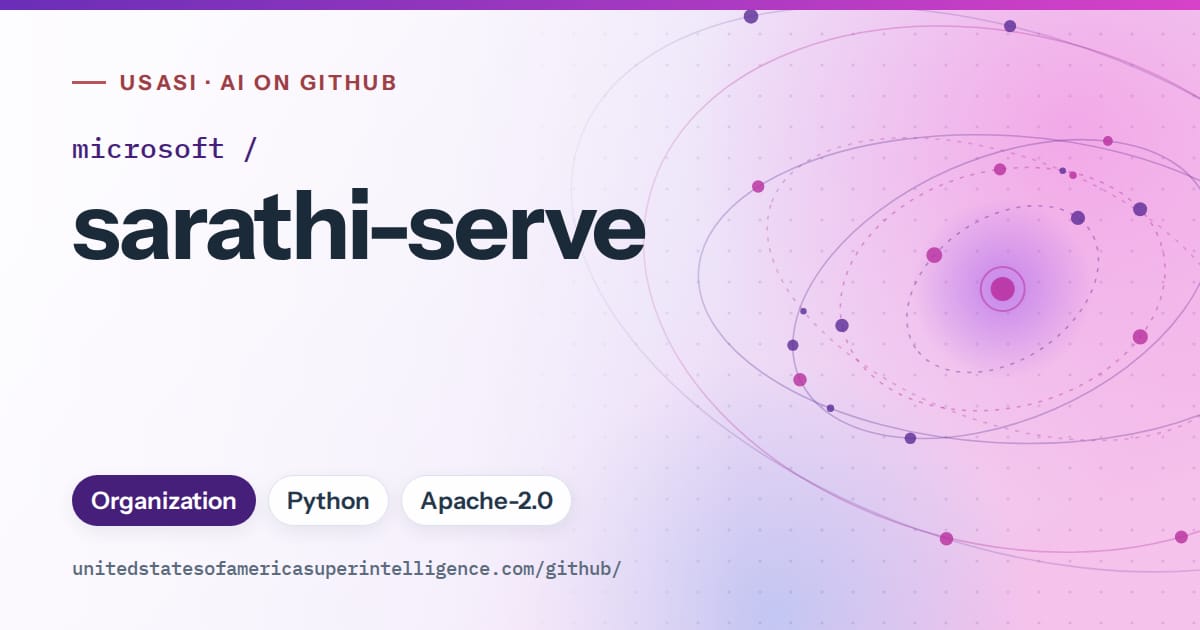 Generated violet orbit artwork for microsoft/sarathi-serve, labeled USASI · AI on GitHub, with Organization · Python · Apache-2.0.