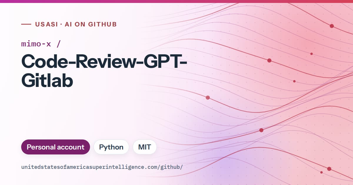 Generated purple flowing-wave artwork for mimo-x/Code-Review-GPT-Gitlab, labeled USASI · AI on GitHub, with Personal account · Python · MIT.
